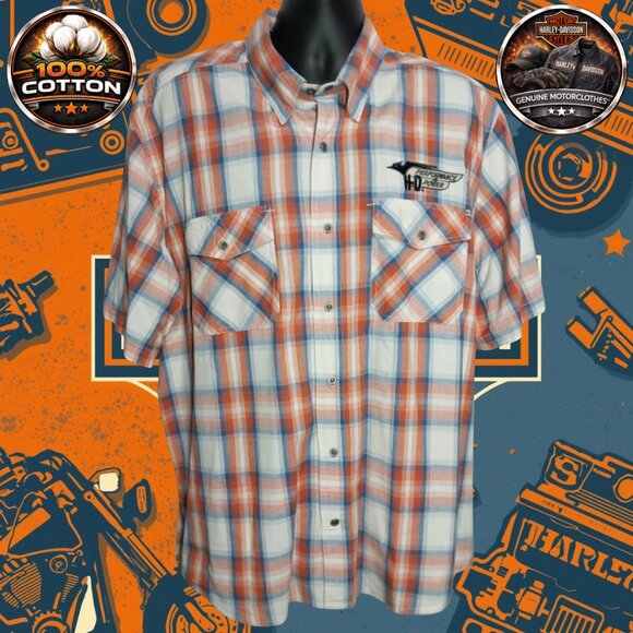 Harley-Davidson Other - Harley-Davidson 2XL Plaid Snap Shirt Performance Power Graphic Back 100% Cotton